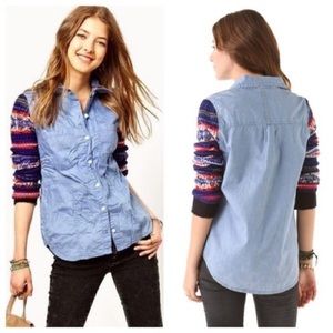 Free People Chambray Sweater Sleeve Shirt